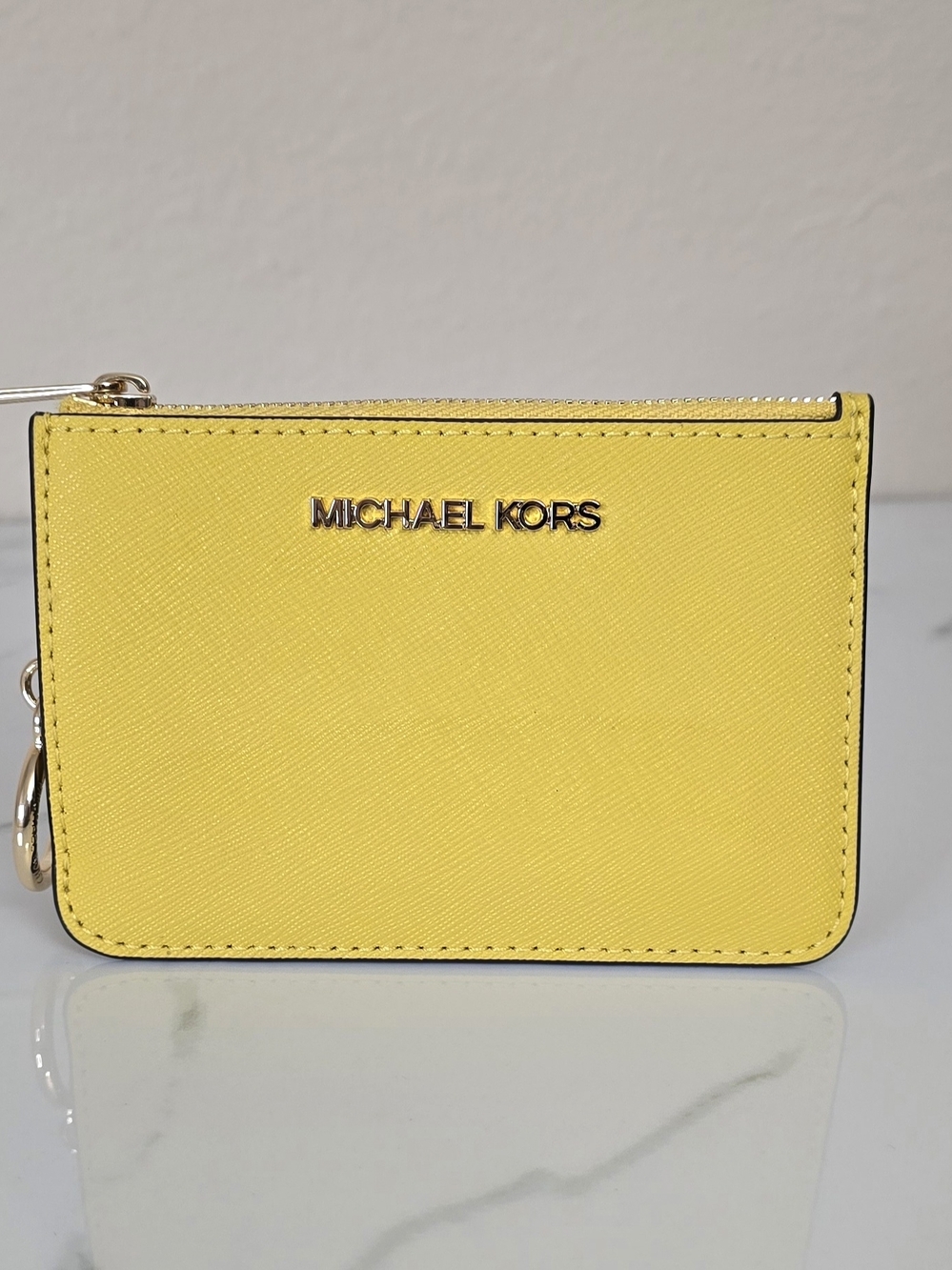 Michael Kors Yellow Saffiano Card Holder with Keychain NWT